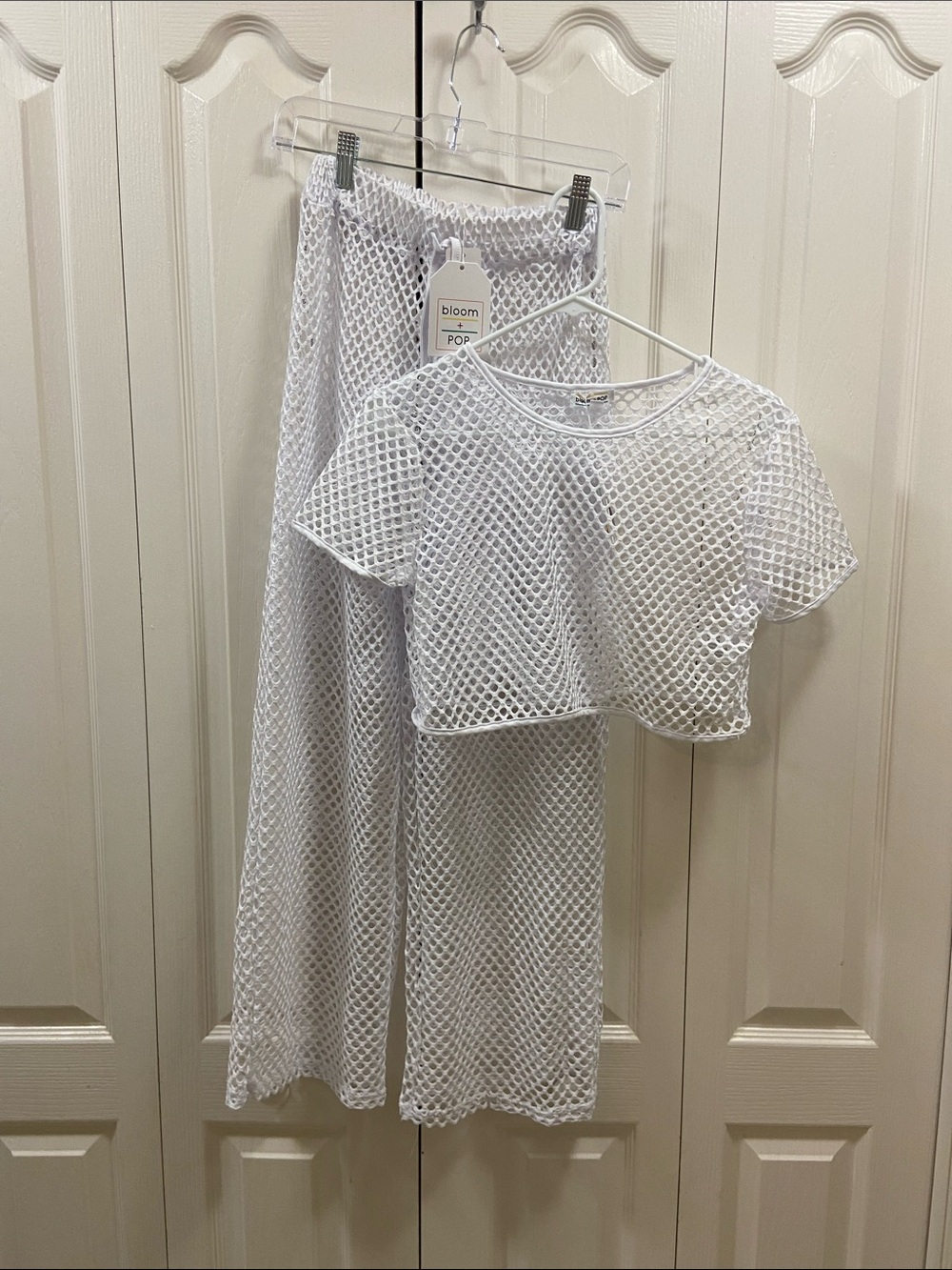 bloom+pop White Mesh Wide-Leg Pants with top